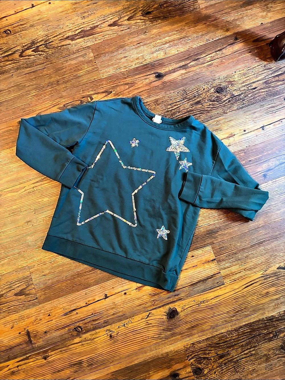 Crewcuts Factory Green Girls XL (12-14) Sequin Star Sweatshirt